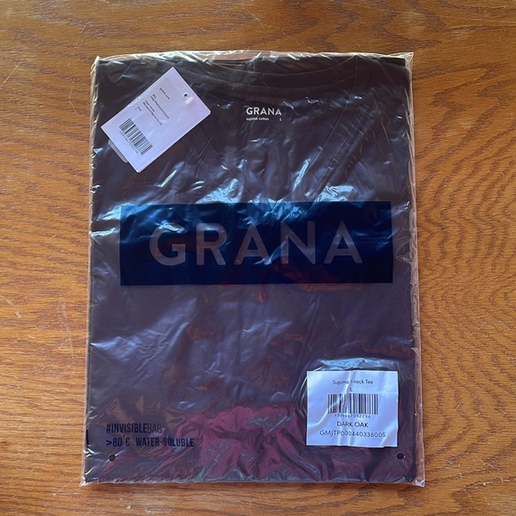 Grana Supima Cotton Dark Oak Brown V-Neck Short Sleeve Tee T-shirt L - Picture 6 of 7